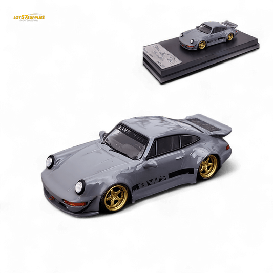 Flame Porsche 964 RWB Whale Tale Cement Gray 1:64 - Rapid Vehicles