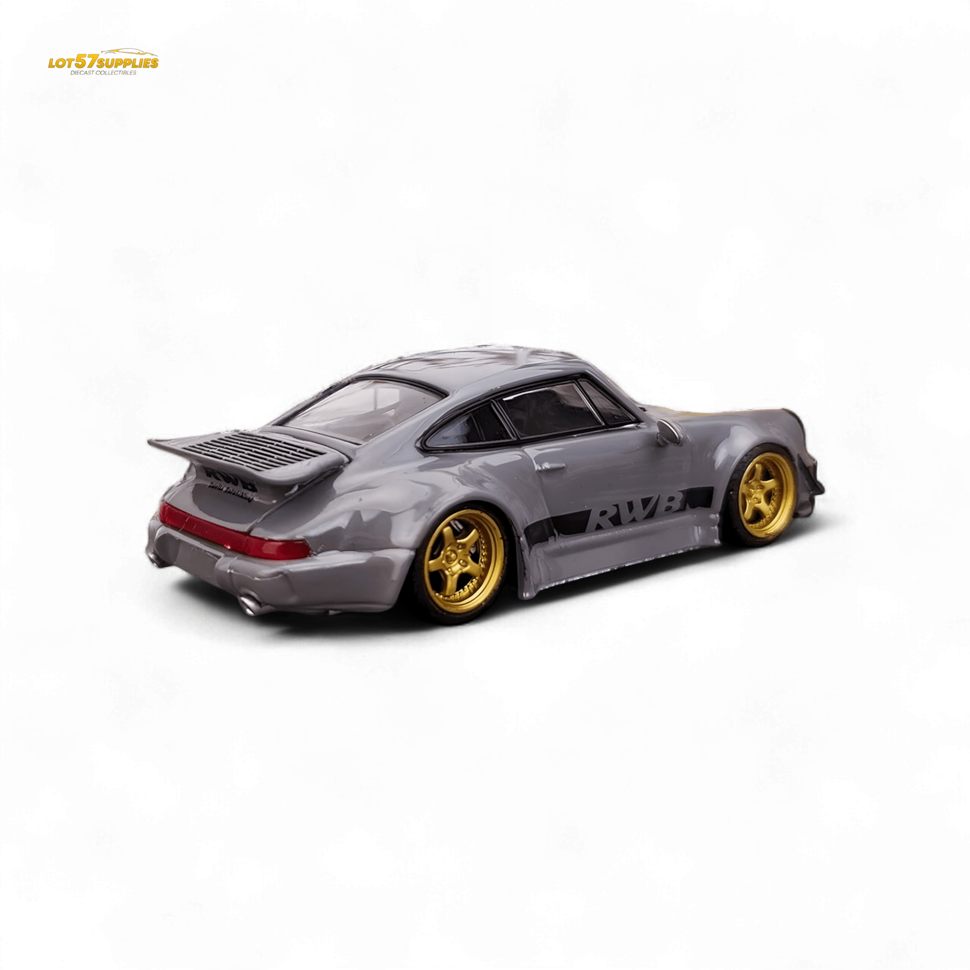 Flame Porsche 964 RWB Whale Tale Cement Gray 1:64 - Rapid Vehicles