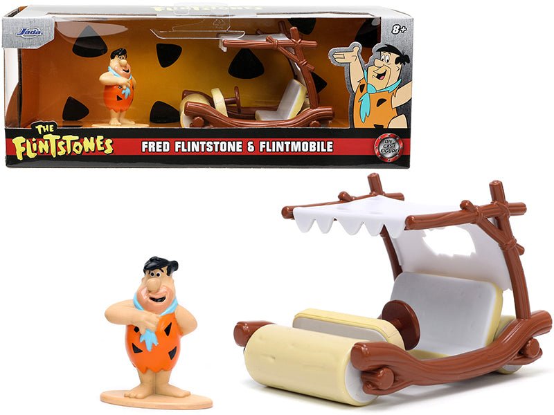 Flintmobile with Fred Flintstone Diecast Figurine "The Flintstones" "Hollywood Rides" Series 1/32 Diecast Model Car by Jada free shipping USA - Rapid Vehicles