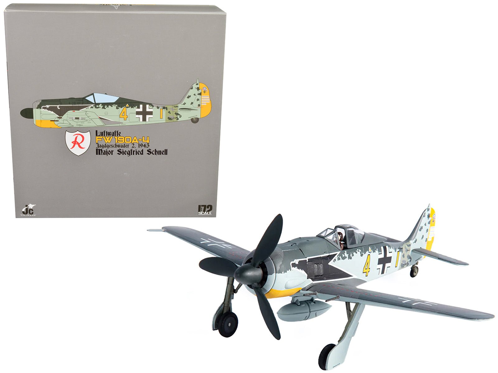 Focke - Wulf FW 190A - 4 Fighter Aircraft "Major Siegfried Schnell, Luftwaffe, JG2, France" (1943) 1/72 Diecast Model by JC Wings free shipping USA - Rapid Vehicles