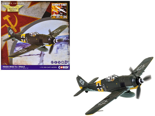 Focke - Wulf Fw 190A - 8 Fighter Aircraft "Black 1 Oberleutnant Otto Kittel 2./JG54" (1945) German Luftwaffe "The Aviation Archive" Series 1/72 Diecast Model by Corgi free shipping USA - Rapid Vehicles