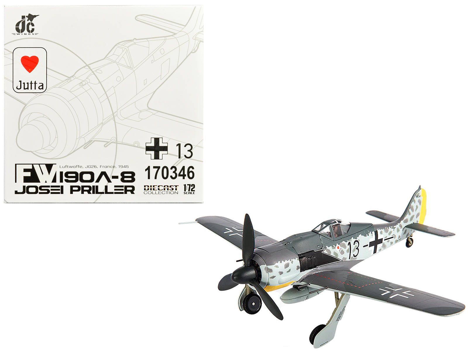 Focke - Wulf Fw 190A - 8 Fighter Aircraft "JG 26 Schlageter France" (1945) German Luftwaffe 1/72 Diecast Model by JC Wings free shipping USA - Rapid Vehicles