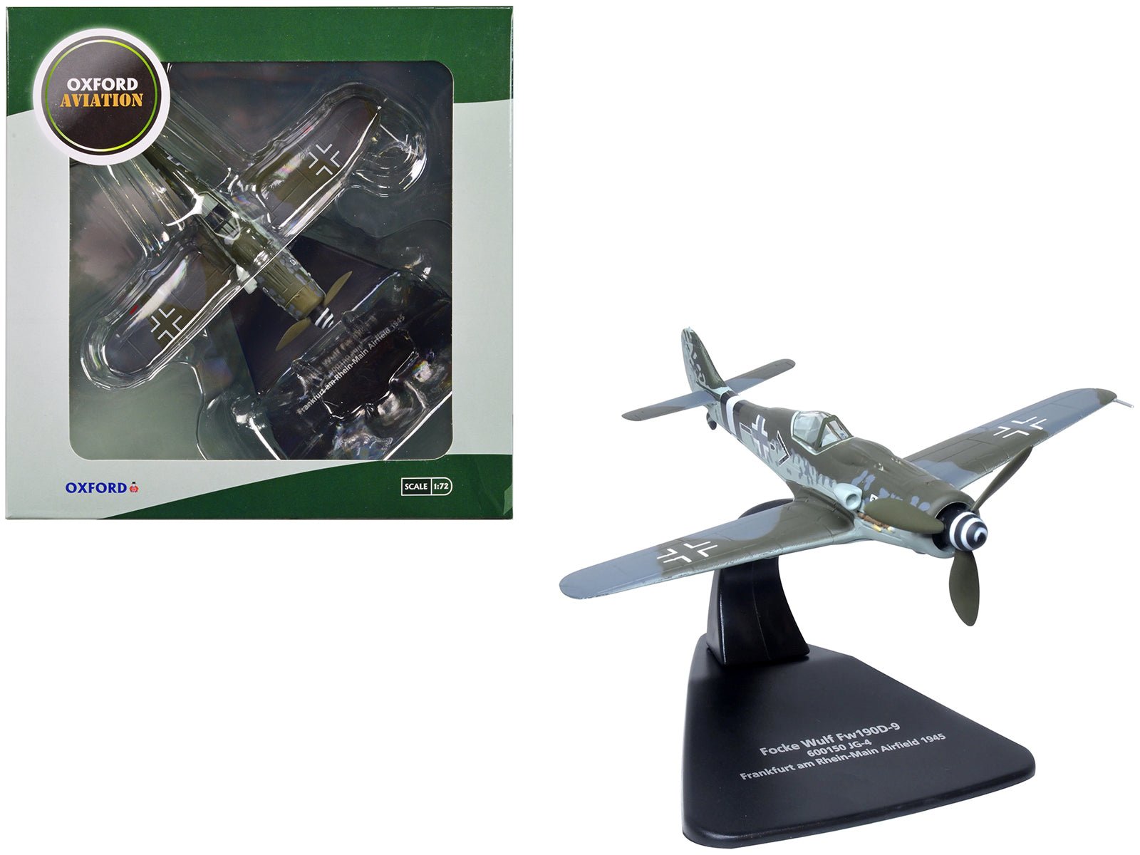 Focke - Wulf Fw190D - 9 Fighter Aircraft "600150 JG - 4 Frankfurt Rhine - Main Airfield" (1945) German Luftwaffe "Oxford Aviation" 1/72 Diecast Model Airplane by Oxford Diecast free shipping USA - Rapid Vehicles