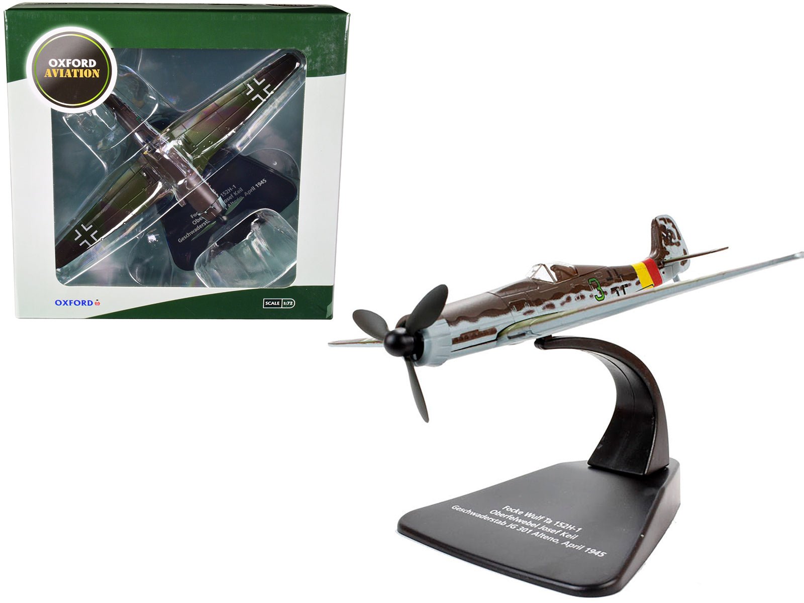 Focke - Wulf Ta 152 H - 1 Fighter Plane Pilot: Oberfelwebel Josef Keil Geschwaderstab JG 301 Alteno April (1945) "Oxford Aviation" Series 1/72 Diecast Model Airplane by Oxford Diecast free shipping USA - Rapid Vehicles