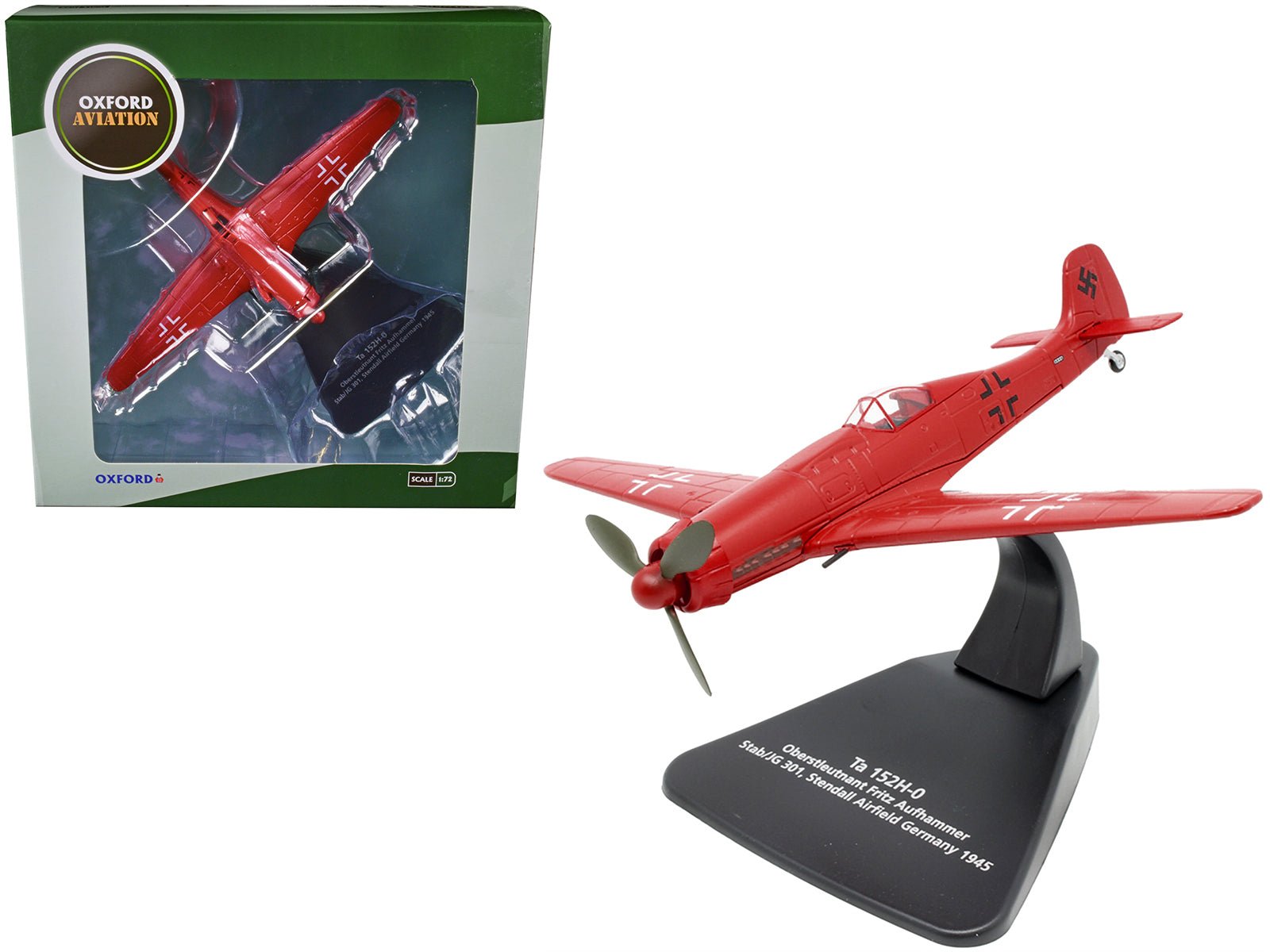 Focke - Wulf Ta 152H - 0 War Plane Oberstleutnant Fritz Aufhammer Stab/JG 301 Stendall Airfield Germany (1945) "Oxford Aviation" Series 1/72 Diecast Model Airplane by Oxford Diecast free shipping USA - Rapid Vehicles