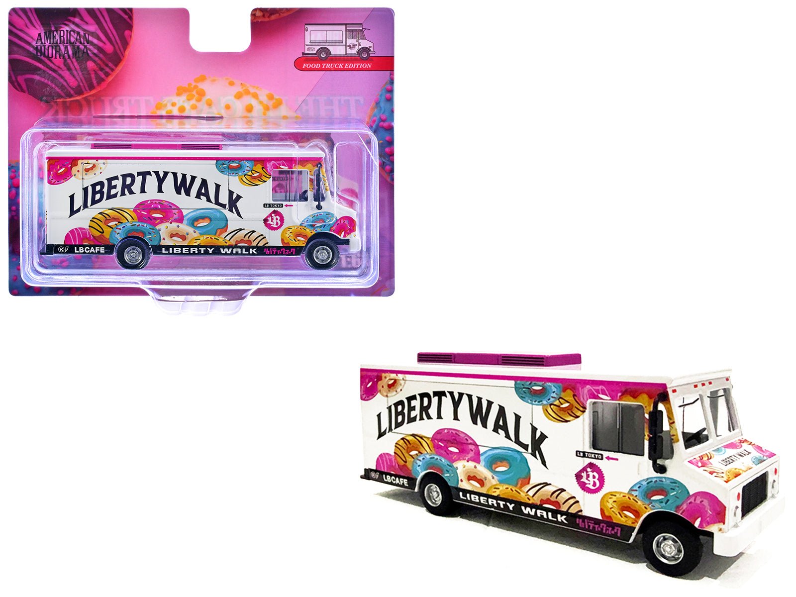 Food Truck "The LB Cafe Truck - Liberty Walk" White with Graphics 1/64 Diecast Model by American Diorama free shipping USA - Rapid Vehicles