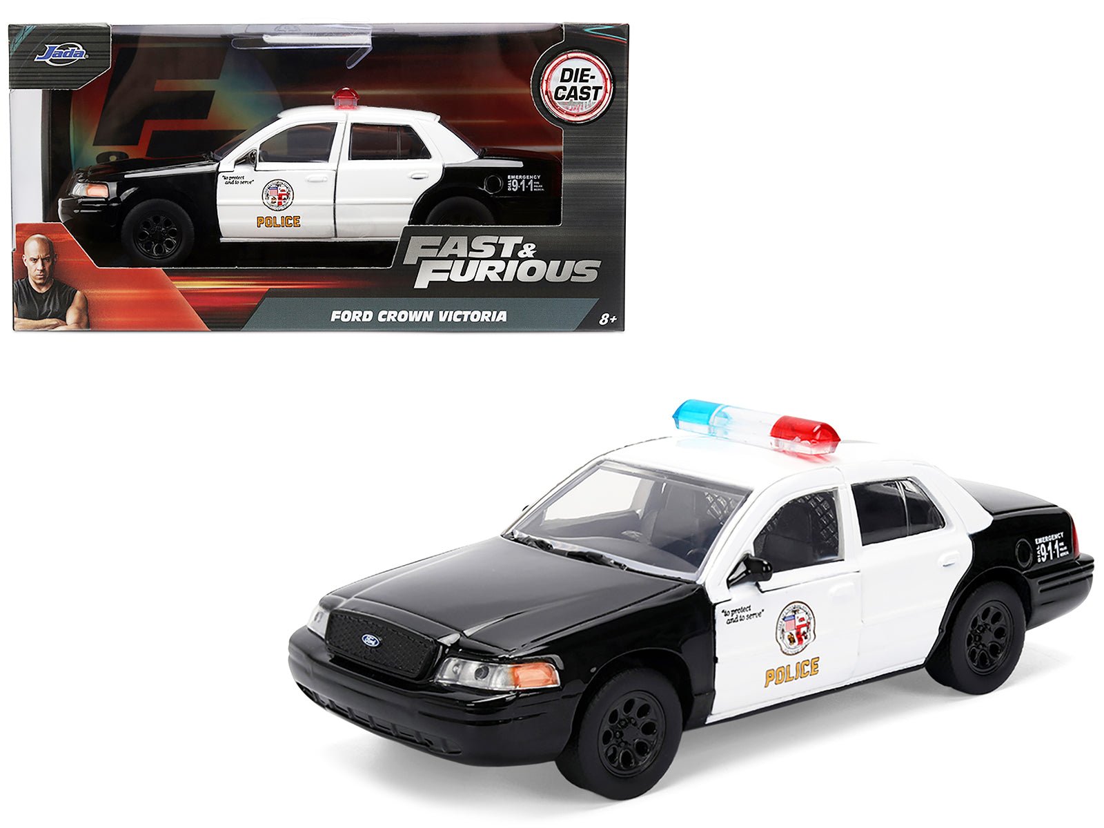 Ford Crown Victoria "LAPD (Los Angeles Police Department) Black and White "The Fast and the Furious" (2001) Movie "Fast & Furious" Series 1/32 Diecast Model Car by Jada free shipping USA - Rapid Vehicles