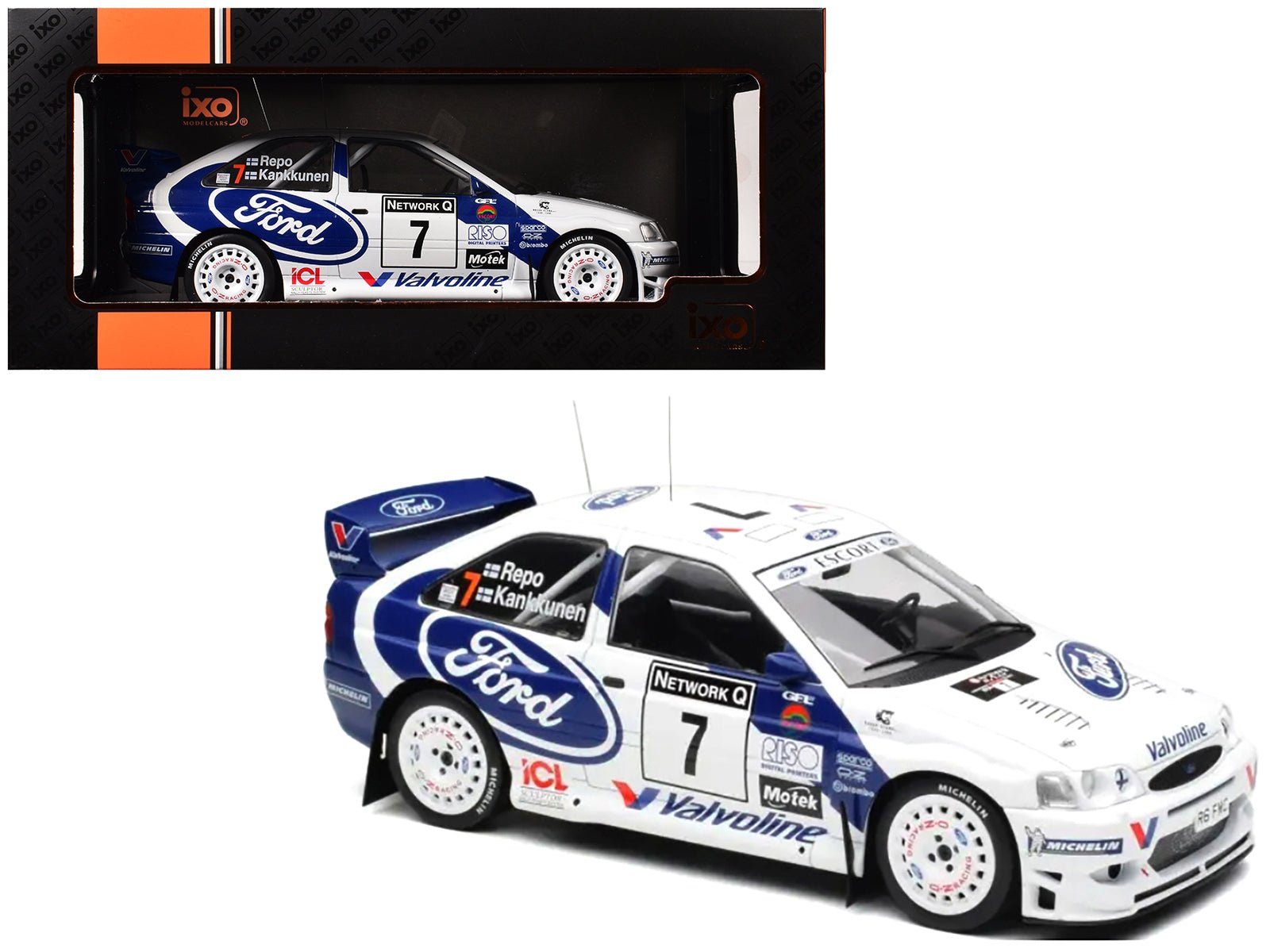 Ford Escort WRC 7 Juha Kankkunen - Juha Repo 2nd Place "RAC Rally" (1998) 1/18 Diecast Model Car by IXO Models free shipping USA - Rapid Vehicles