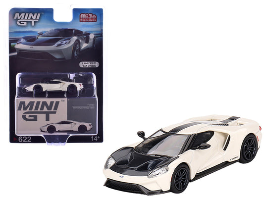 Ford GT "1964 Prototype Heritage Edition" Wimbledon White with Black Hood and Stripe Limited Edition to 2400 pieces Worldwide 1/64 Diecast Model Car by Mini GT free shipping USA - Rapid Vehicles