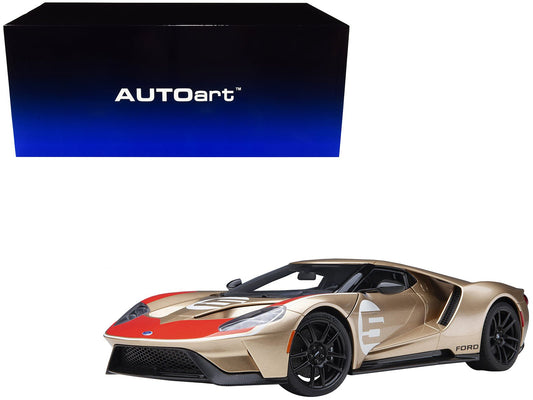 Ford GT Heritage Edition 5 "Holman Moody" Gold Metallic with Red and White Graphics 1/18 Model Car by Autoart free shipping USA - Rapid Vehicles