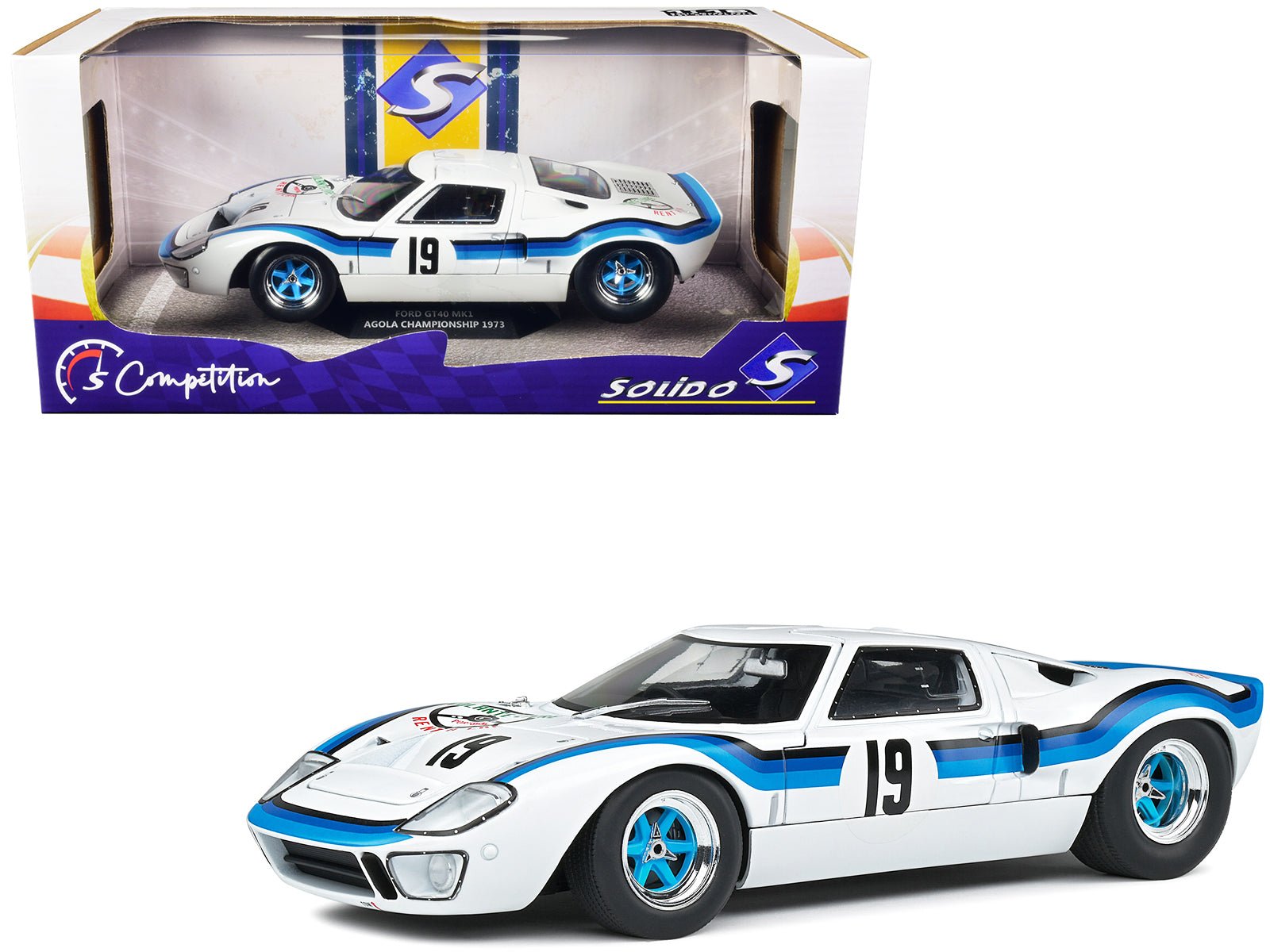 Ford GT40 MK.1 RHD (Right Hand Drive) 19 Emilio Marta "Angola Championship" (1973) "Competition" Series 1/18 Diecast Model Car by Solido free shipping USA - Rapid Vehicles