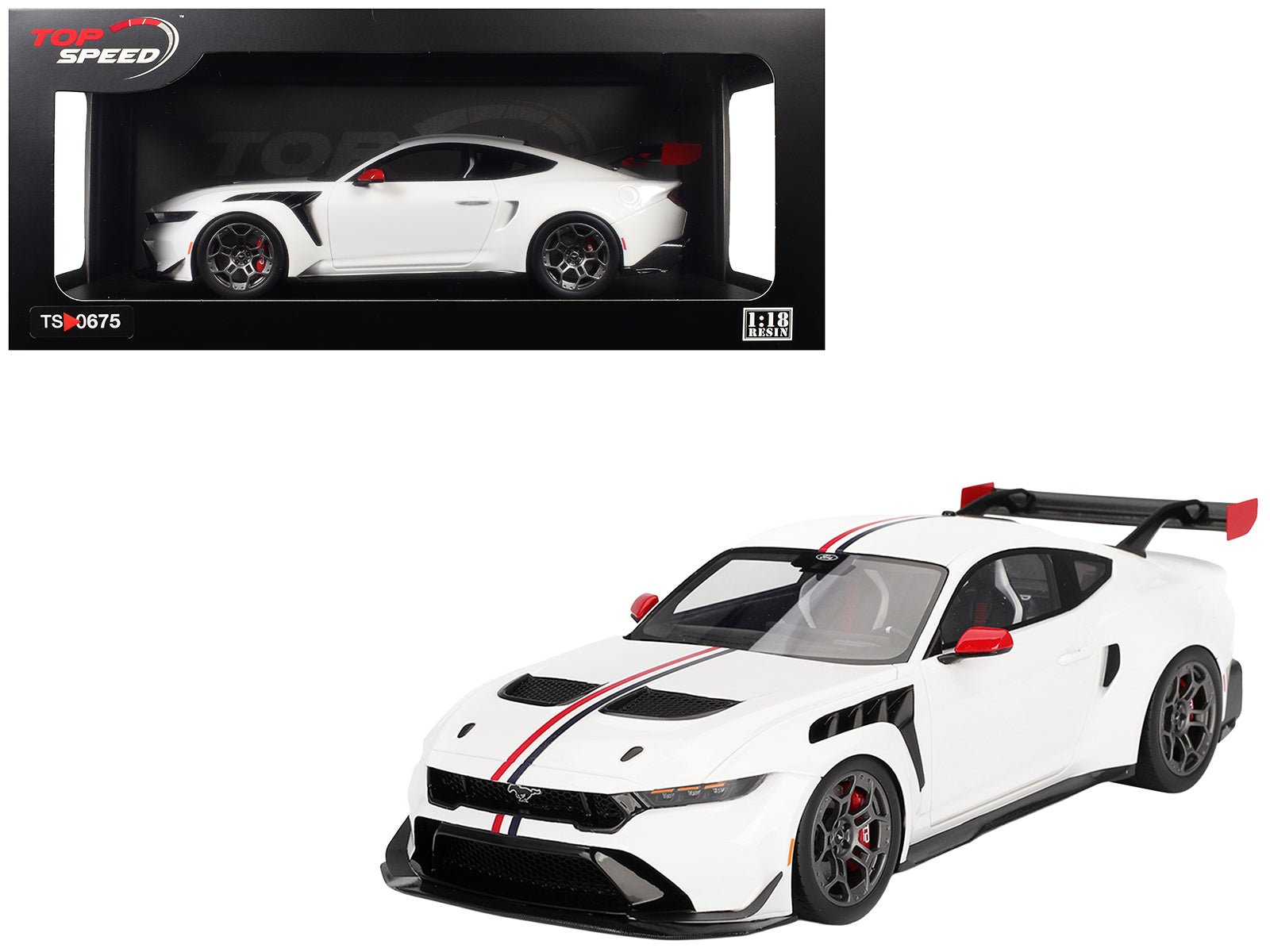 Ford Mustang GTD "Spirit of America" White with Red and Blue Stripes 1/18 Model Car by Top Speed free shipping USA - Rapid Vehicles