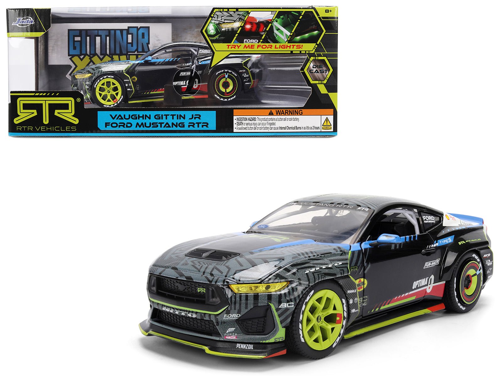 Ford Mustang RTR 25 Vaughn Gittin Jr. "Formula Drift PRO Championship" (2025) with Lights "RTR Vehicles" Series 1/24 Diecast Model Car by Jada free shipping USA - Rapid Vehicles