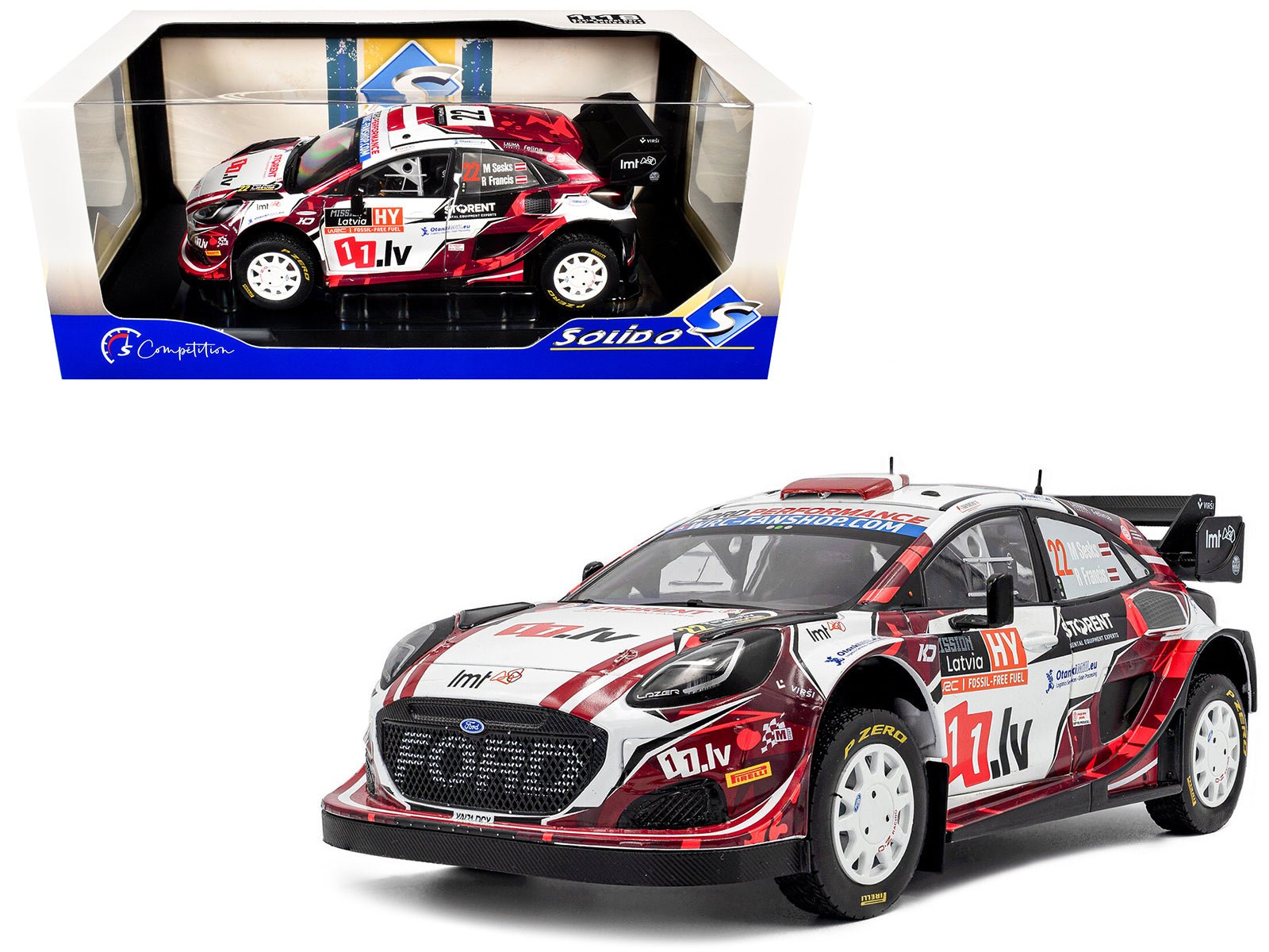 Ford Puma Rally1 22 Martins Sesks - Renars Francis "Rally Latvia" (2024) "Competition" Series 1/18 Diecast Model Car by Solido free shipping USA - Rapid Vehicles