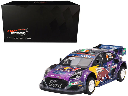 Ford Puma Rally1 42 Craig Breen - Paul Nagle "M - Sport Ford WRT" 2nd Place "Rally Italia Sardegna" (2022) 1/18 Model Car by Top Speed free shipping USA - Rapid Vehicles