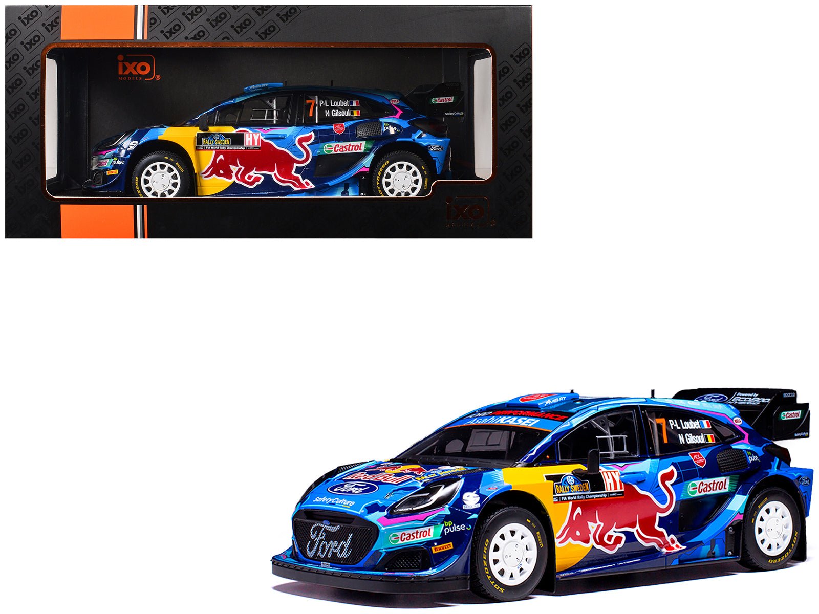 Ford Puma Rally1 7 Pierre - Louis Loubet - Nicolas Gilsoul "Rally Sweden" (2023) 1/18 Diecast Model Car by IXO Models free shipping USA - Rapid Vehicles