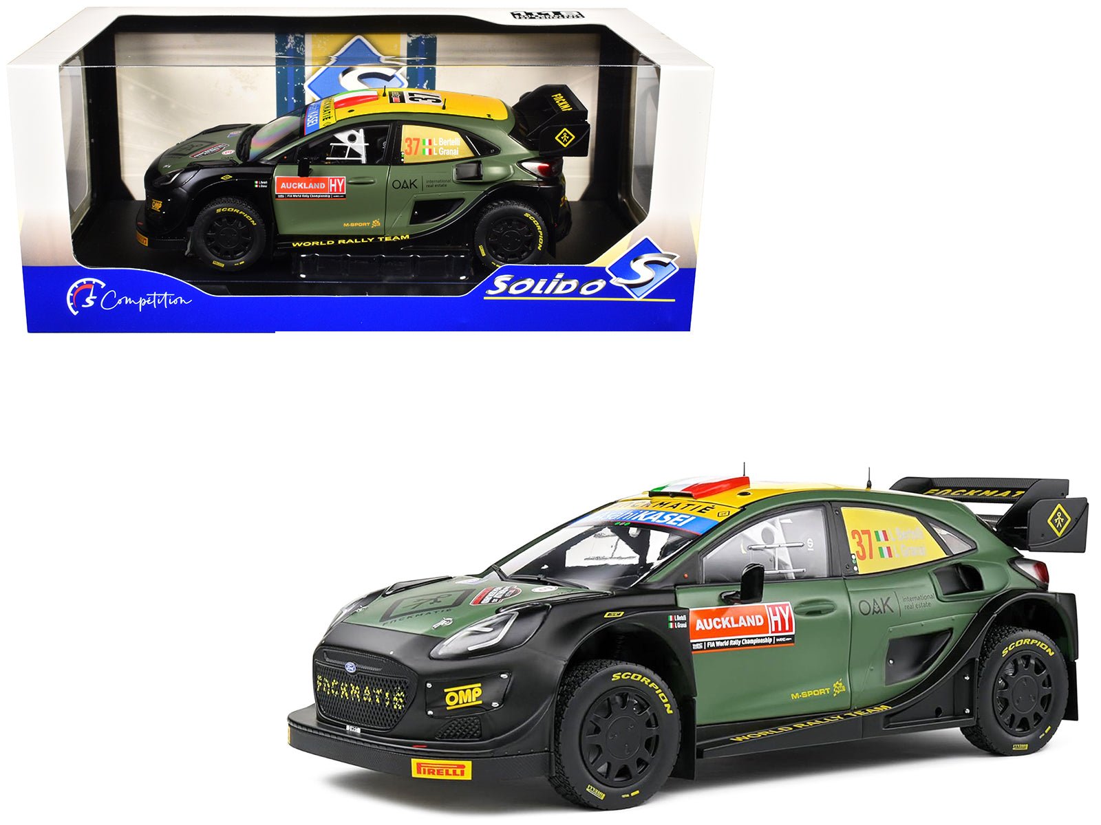 Ford Puma Rally1 Hybrid 37 Lorenzo Bertelli - Lorenzo Granai "Rally New Zealand" (2022) "Competition" Series 1/18 Diecast Model Car by Solido free shipping USA - Rapid Vehicles