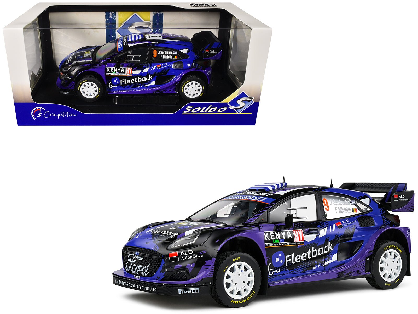 Ford Puma Rally1 Hybrid 9 Jourdan Serderidis - Frederic Miclotte "Safari Rally Kenya" (2022) "Competition" Series 1/18 Diecast Model Car by Solido free shipping USA - Rapid Vehicles