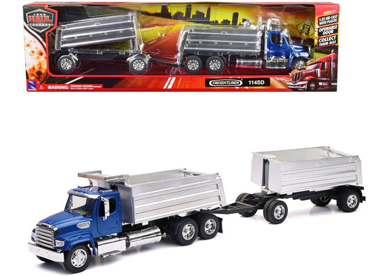 Freightliner 114SD Dump Truck with Twin Dump Body Blue "Long Haul Trucker" Series 1/32 Diecast Model by New Ray free shipping USA - Rapid Vehicles