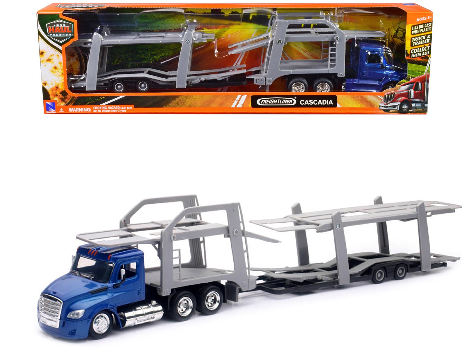 Freightliner Cascadia Auto Transporter Blue Metallic "Long Haul Trucker" Series 1/43 Diecast Model by New Ray free shipping USA - Rapid Vehicles