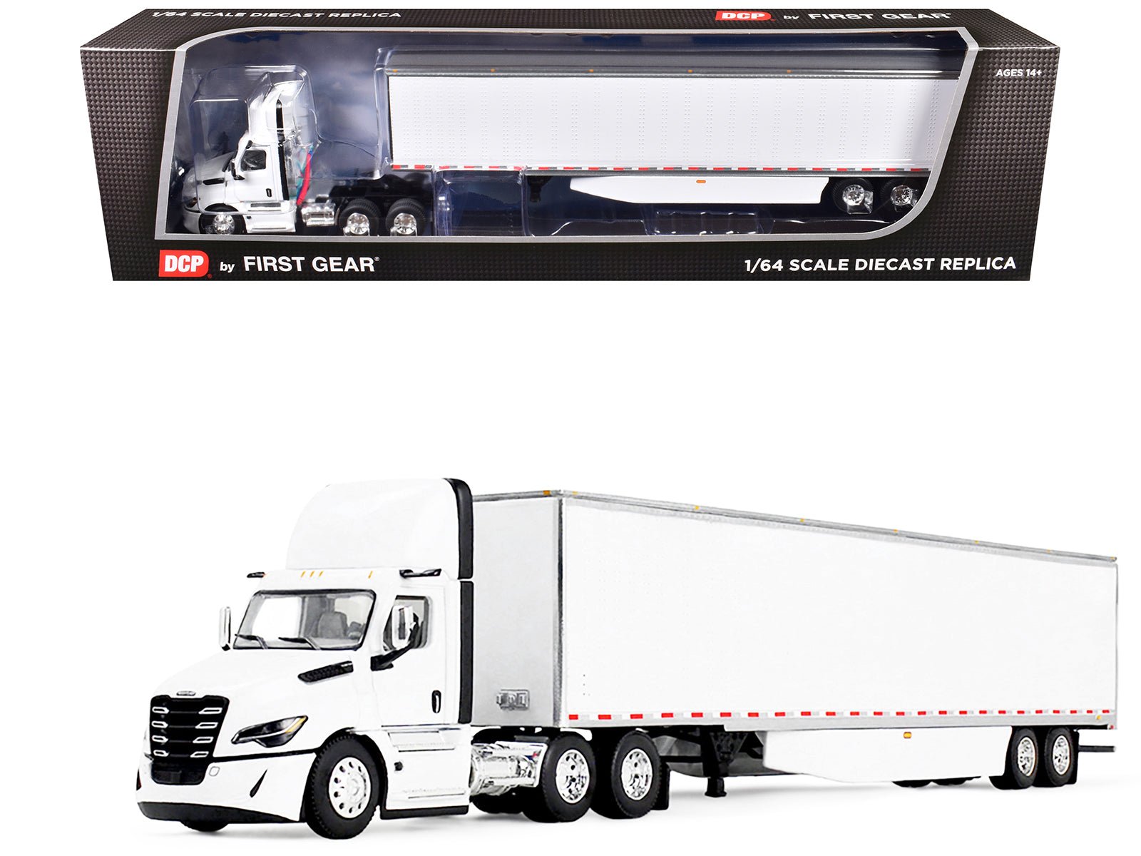 Freightliner Fifth Generation Cascadia Day Cab and 53' Utility Trailer with Skirts White 1/64 Diecast Model by DCP/First Gear free shipping USA - Rapid Vehicles