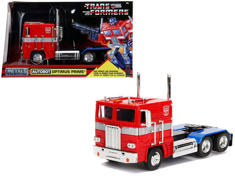 G1 Autobot Optimus Prime Truck Red with Robot on Chassis from "Transformers" TV Series "Hollywood Rides" Series 1/24 Diecast Model by Jada free shipping USA - Rapid Vehicles