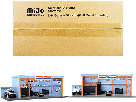 "Garage Diorama Gulf Oil" Diorama with Decals for 1/64 Scale Models by American Diorama free shipping USA - Rapid Vehicles