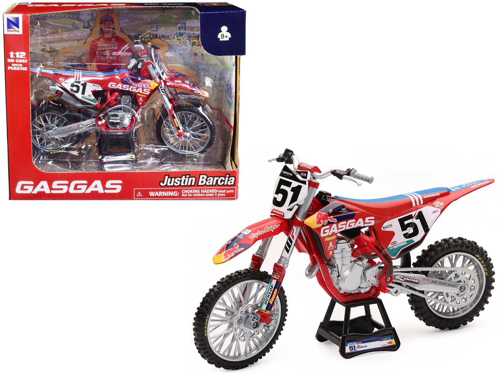 GasGas MC 450F Motorcycle 51 Justin Barcia "GasGas Factory Racing - Red Bull" 1/12 Diecast Model by New Ray free shipping USA - Rapid Vehicles
