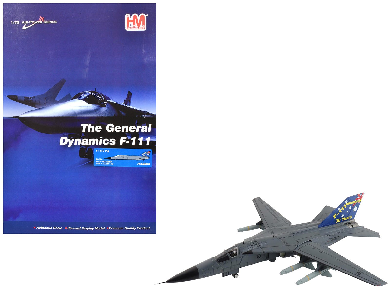 General Dynamics F - 111C Pig Aircraft "A8 - 131 F - 111 Operations 30th Anniversary" (2003) Royal Australian Air Force "Air Power Series" 1/72 Diecast Model by Hobby Master free shipping USA - Rapid Vehicles