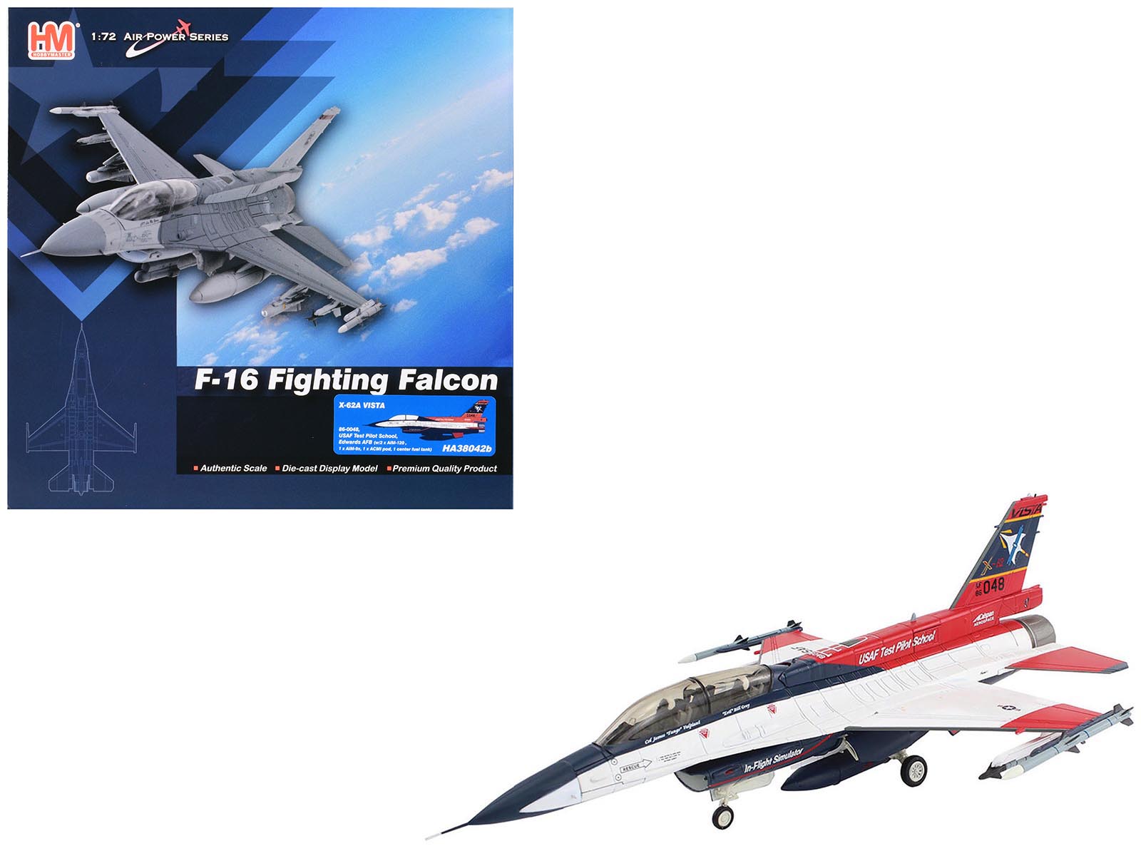 General Dynamics X - 62A VISTA Aircraft with Missiles "86 - 0048 USAF Test Pilot School Edwards Air Force Base" (2024) United States Air Force "Air Power Series" 1/72 Diecast Model by Hobby Master free shipping USA - Rapid Vehicles