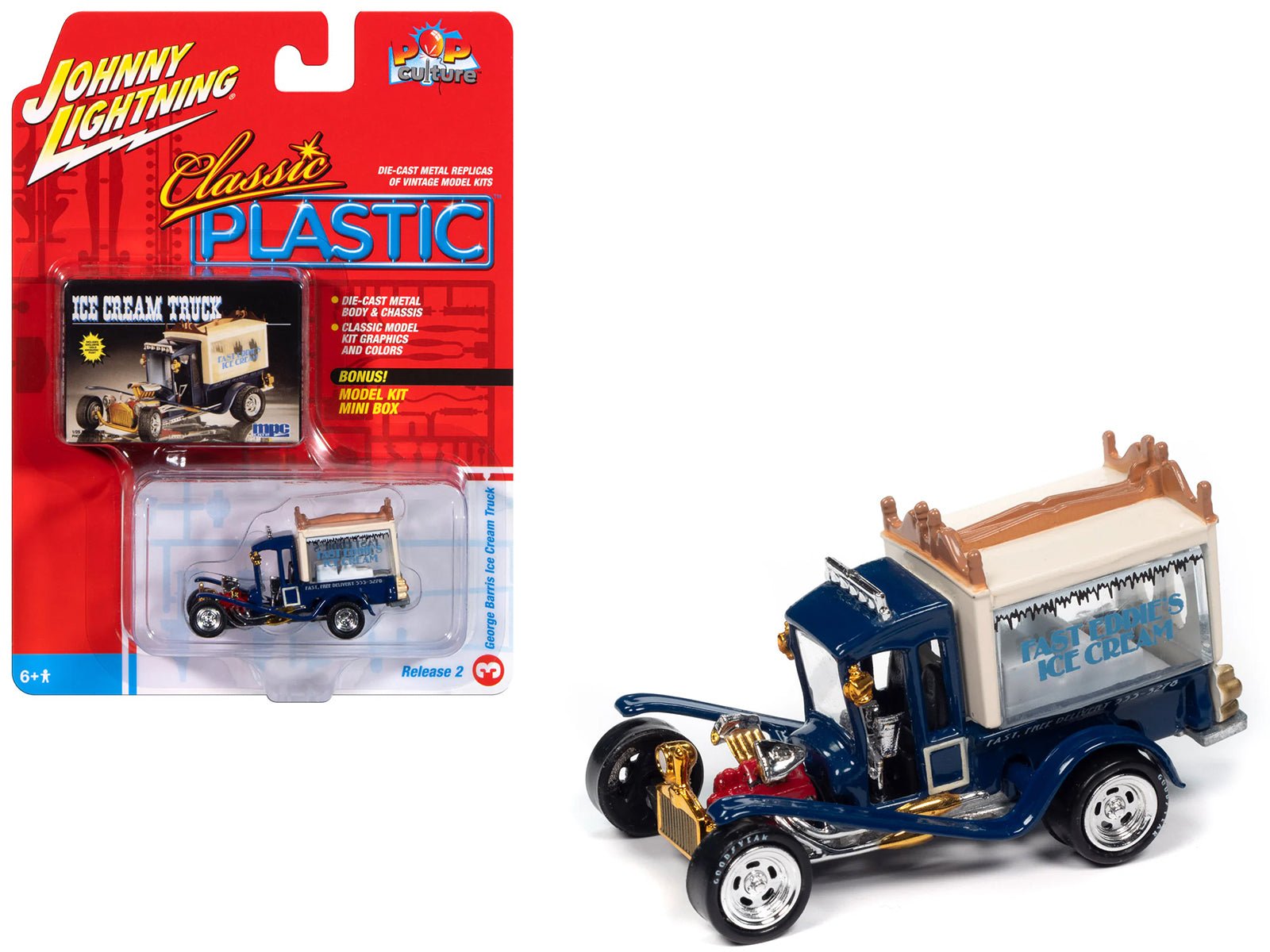 George Barris Ice Cream Truck Blue "Classic Plastic" "Pop Culture" 2024 Release 2 1/64 Diecast Model Car by Johnny Lightning free shipping USA - Rapid Vehicles