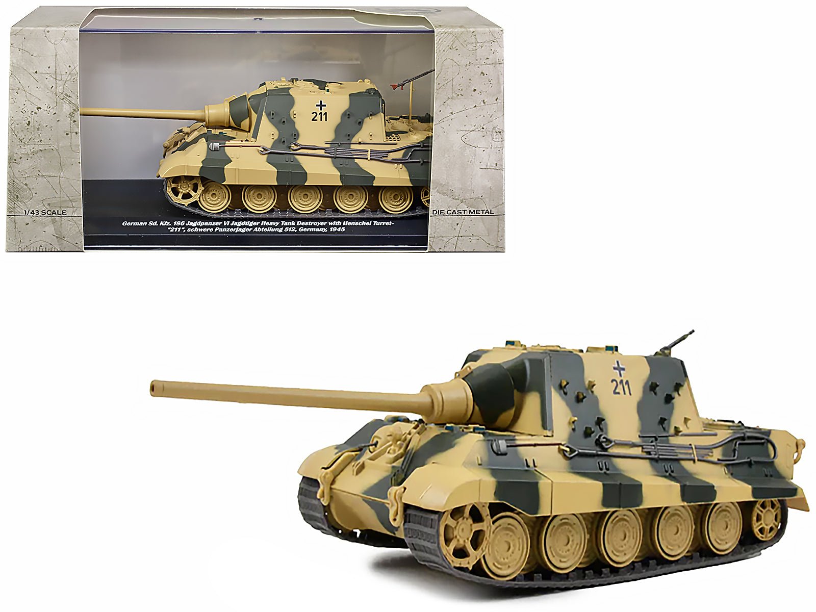 German Sd. Kfz. 186 Jagdpanzer VI Jagdtiger Heavy Tank Destroyer 211 with Henschel Turret "Schwere Panzerjager Abteilung 512 Germany 1945" 1/43 Diecast Model by AFVs of WWII free shipping USA - Rapid Vehicles