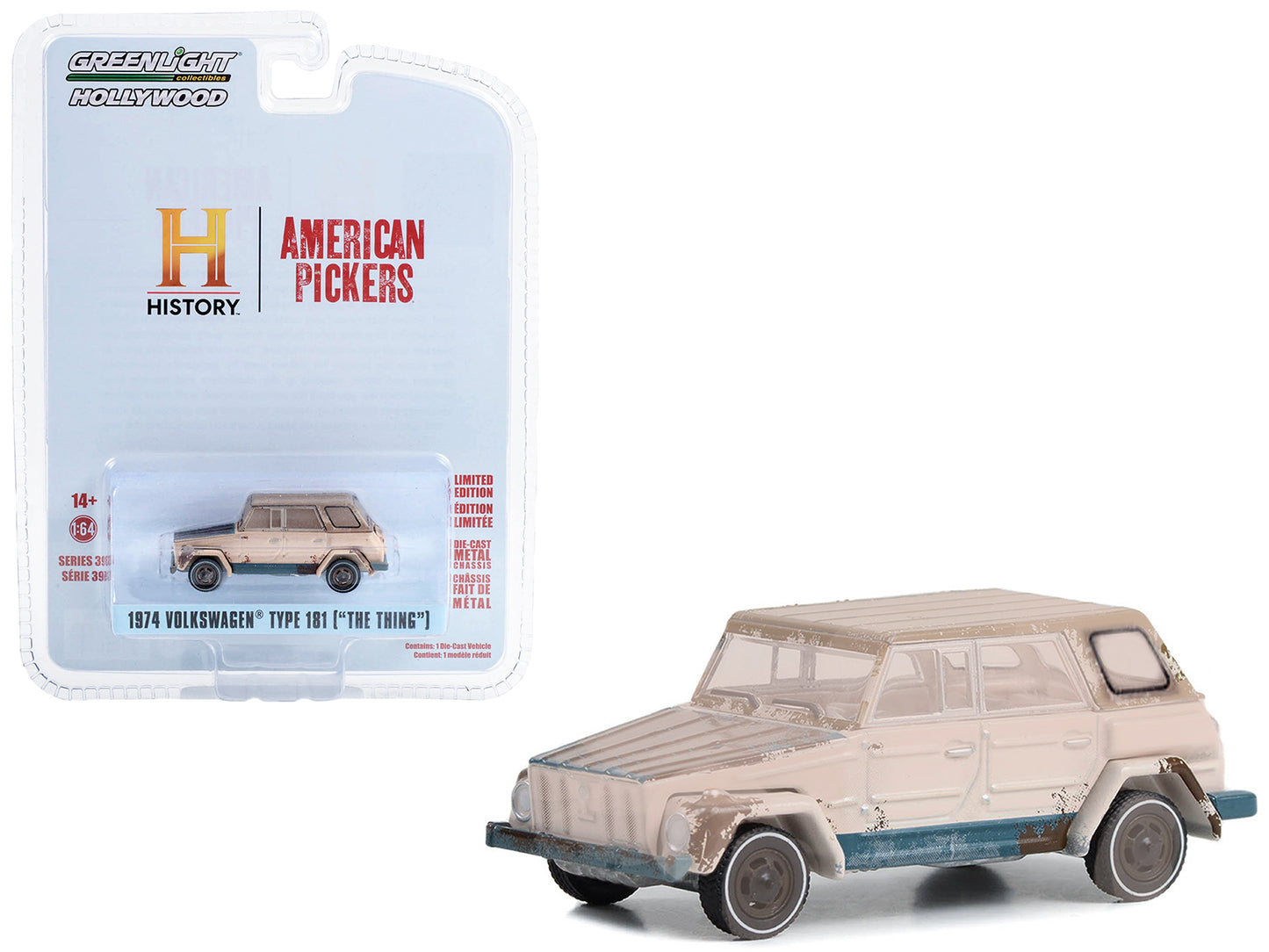 1974 Volkswagen Thing (Type 181) Beige (Weathered) "American Pickers" (2010-Current) TV Series "Hollywood Series" Release 39 1/64 Diecast Model Car by Greenlight  free shipping USA
