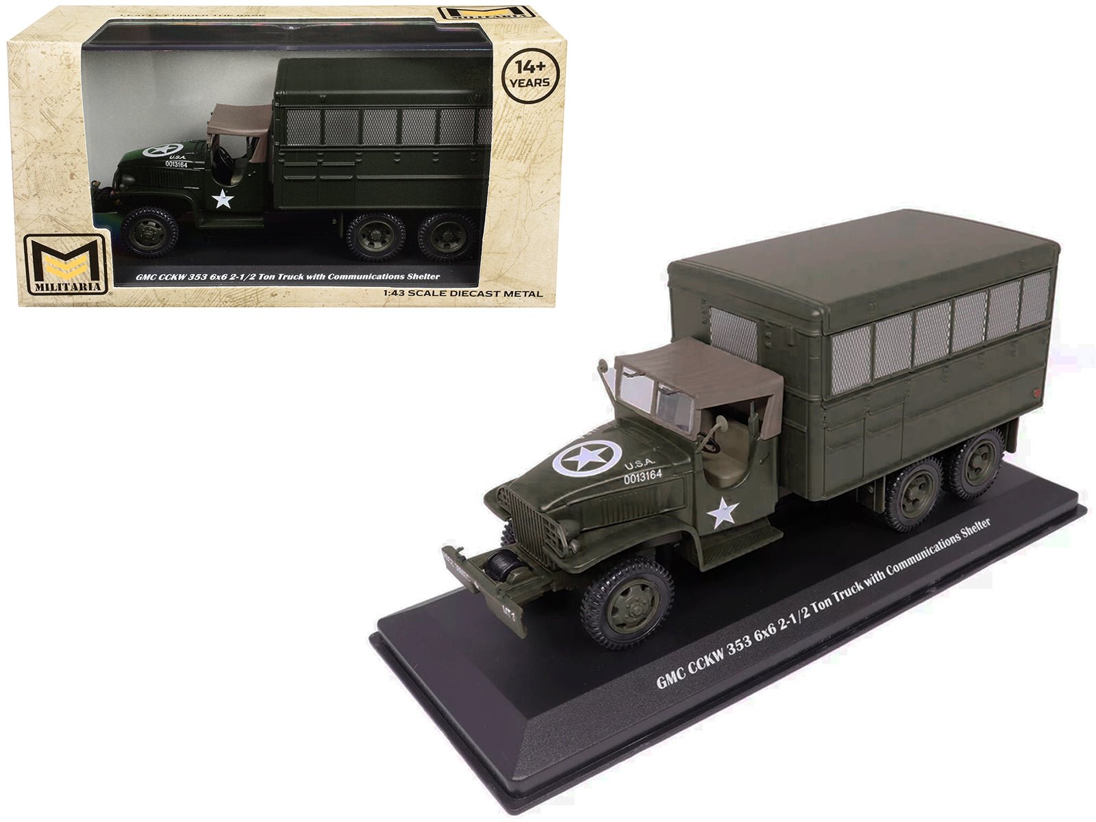 GMC CCKW 353 6x6 2 - 1/2 Ton Truck with Communications Shelter Olive Drab "United States Army" 1/43 Diecast Model by Militaria Die Cast free shipping USA - Rapid Vehicles