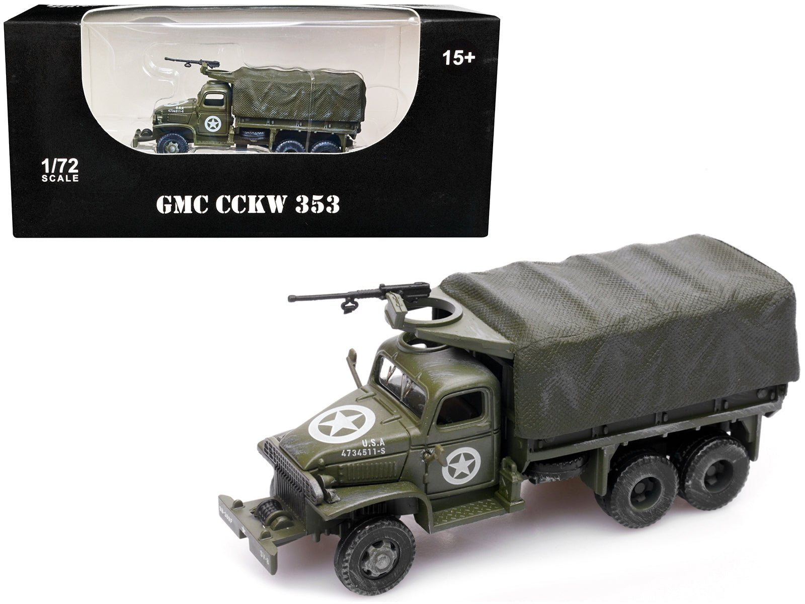 GMC CCKW 353 Truck With Mounted Gun Olive Drab "4734511 - S" US Army World War II 1/72 Diecast Model by Legion free shipping USA - Rapid Vehicles