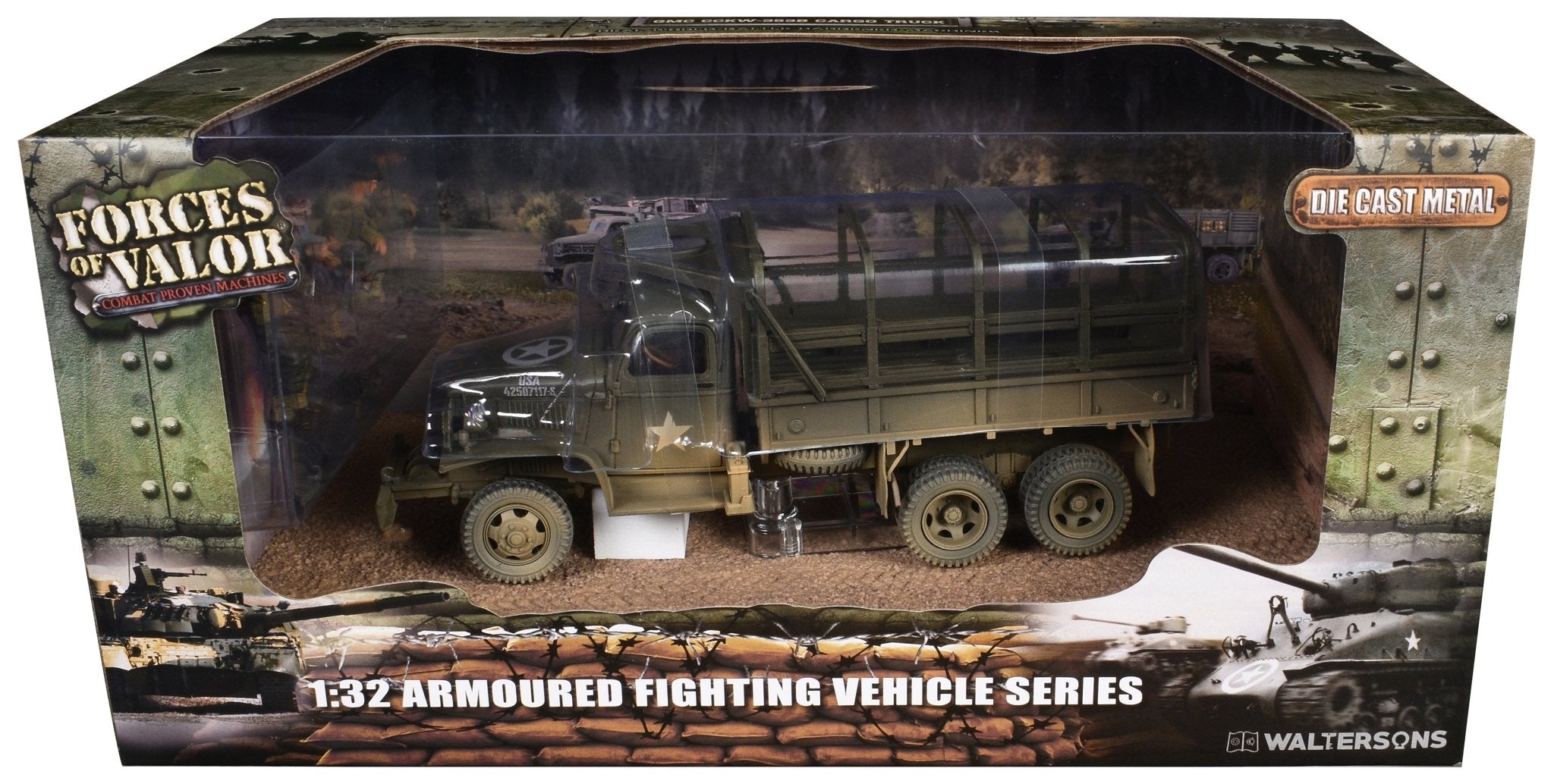 GMC CCKW - 353B Cargo Truck "1st Infantry Division Weymouth England World War II" (1945) United States Army with Figures "Armoured Fighting Vehicle" Series 1/32 Diecast Model by Forces of Valor free shipping USA - Rapid Vehicles