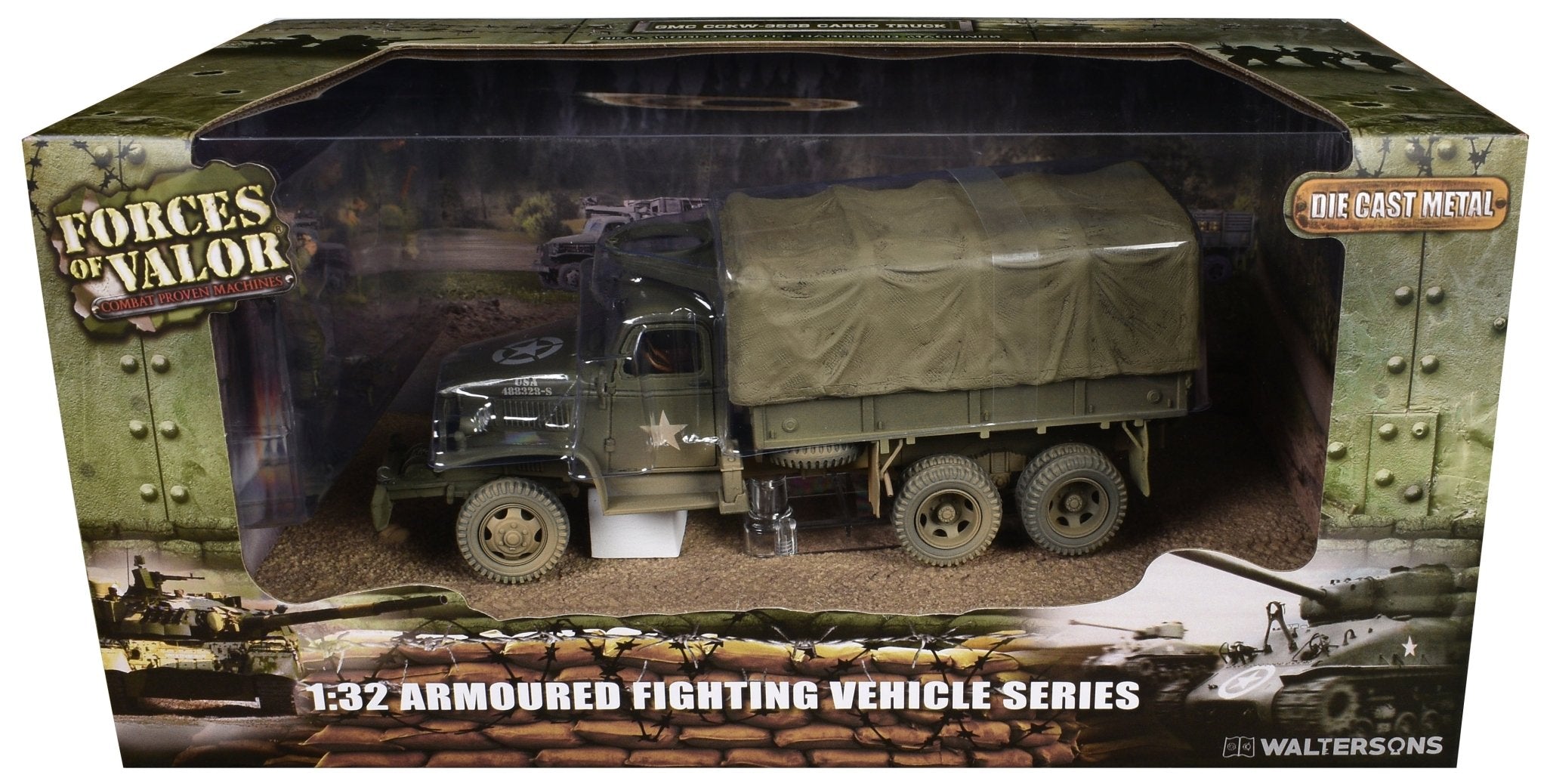 GMC CCKW - 353B Cargo Truck with Cover "1st Infantry Division Weymouth England World War II" (1944) United States Army with Figures "Armoured Fighting Vehicle" Series 1/32 Diecast Model by Forces of Valor free shipping USA - Rapid Vehicles