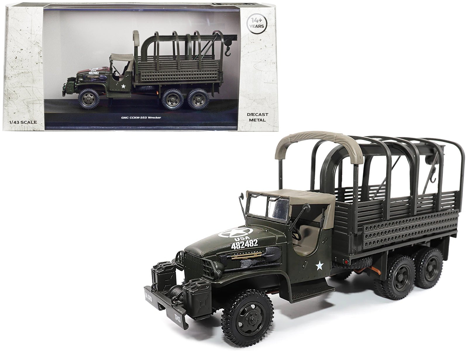 GMC CCKW353 Wrecker Tow Truck Olive Drab "United States Army" 1/43 Diecast Model by Militaria Die Cast free shipping USA - Rapid Vehicles