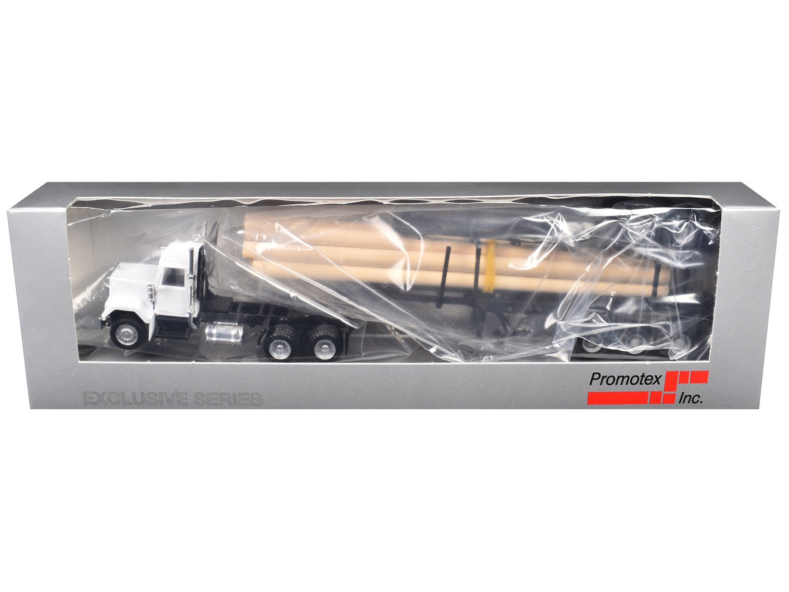 GMC Super B Log Truck and Trailer White with Log Accessories 1/87 (HO) Plastic Model Car by Promotex free shipping USA - Rapid Vehicles