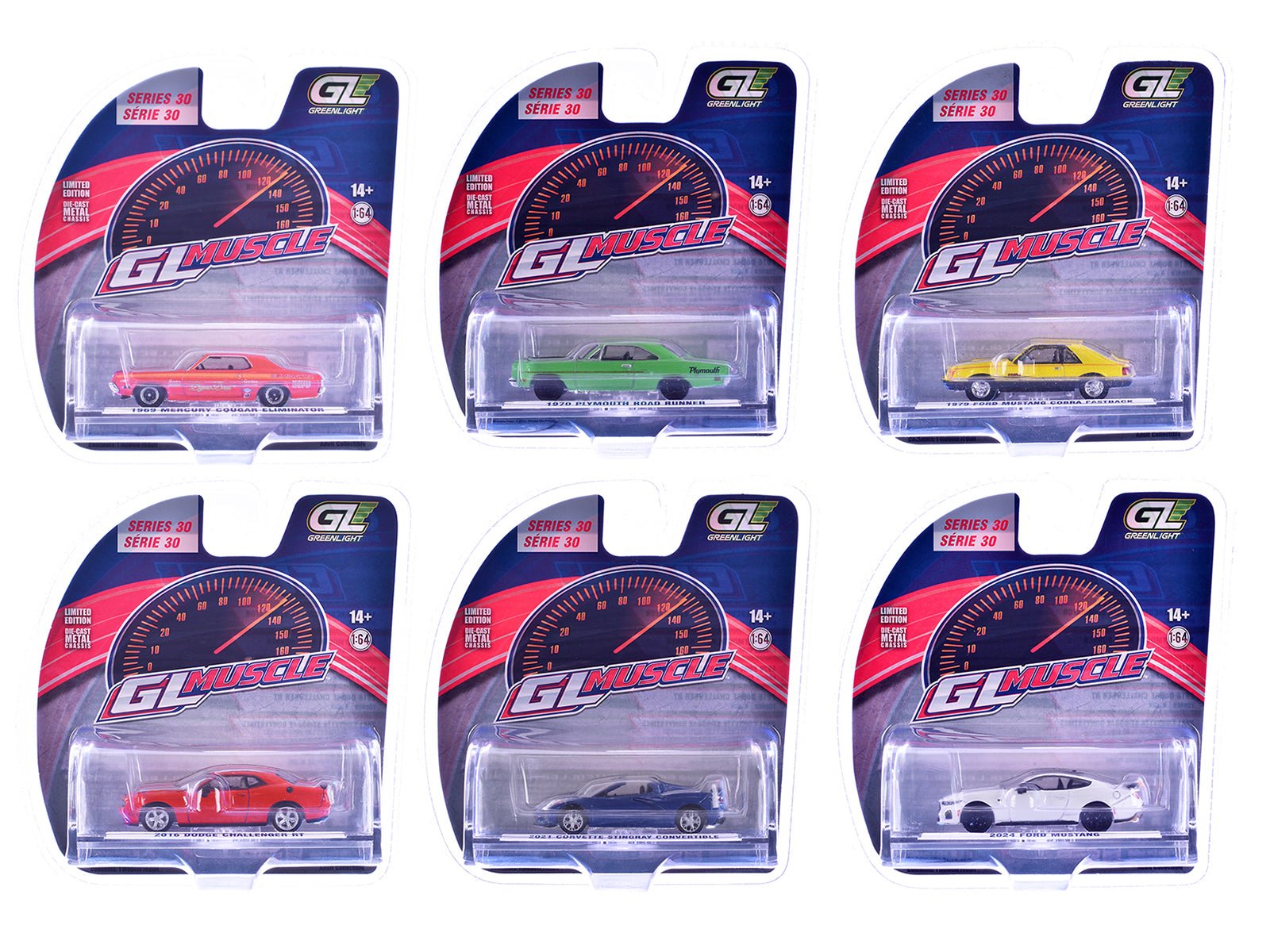 "GreenLight Muscle" Series 30 Set of 6 pieces 1/64 Diecast Model Cars by Greenlight free shipping USA - Rapid Vehicles