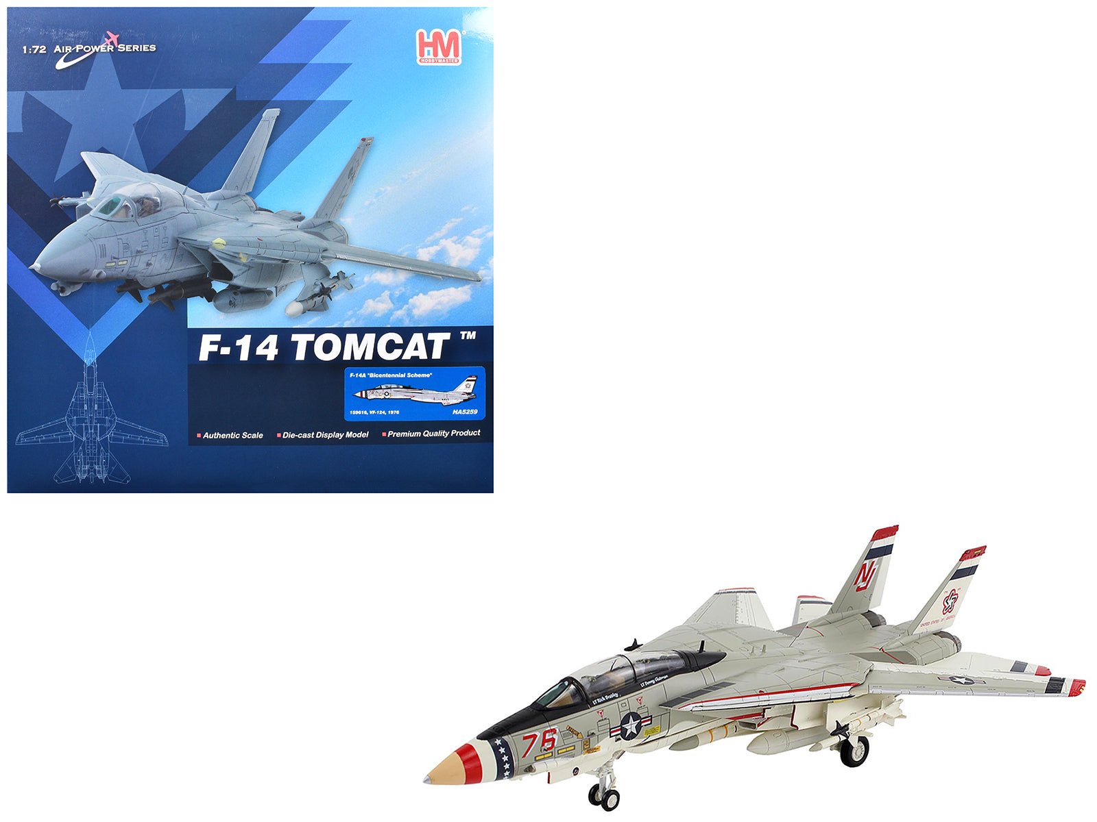 Grumman F-14A Tomcat Fighter Aircraft "Bicentennial Scheme VF-124" (1976) United States Navy "Air Power Series" 1/72 Diecast Model by Hobby Master free shipping USA - Rapid Vehicles