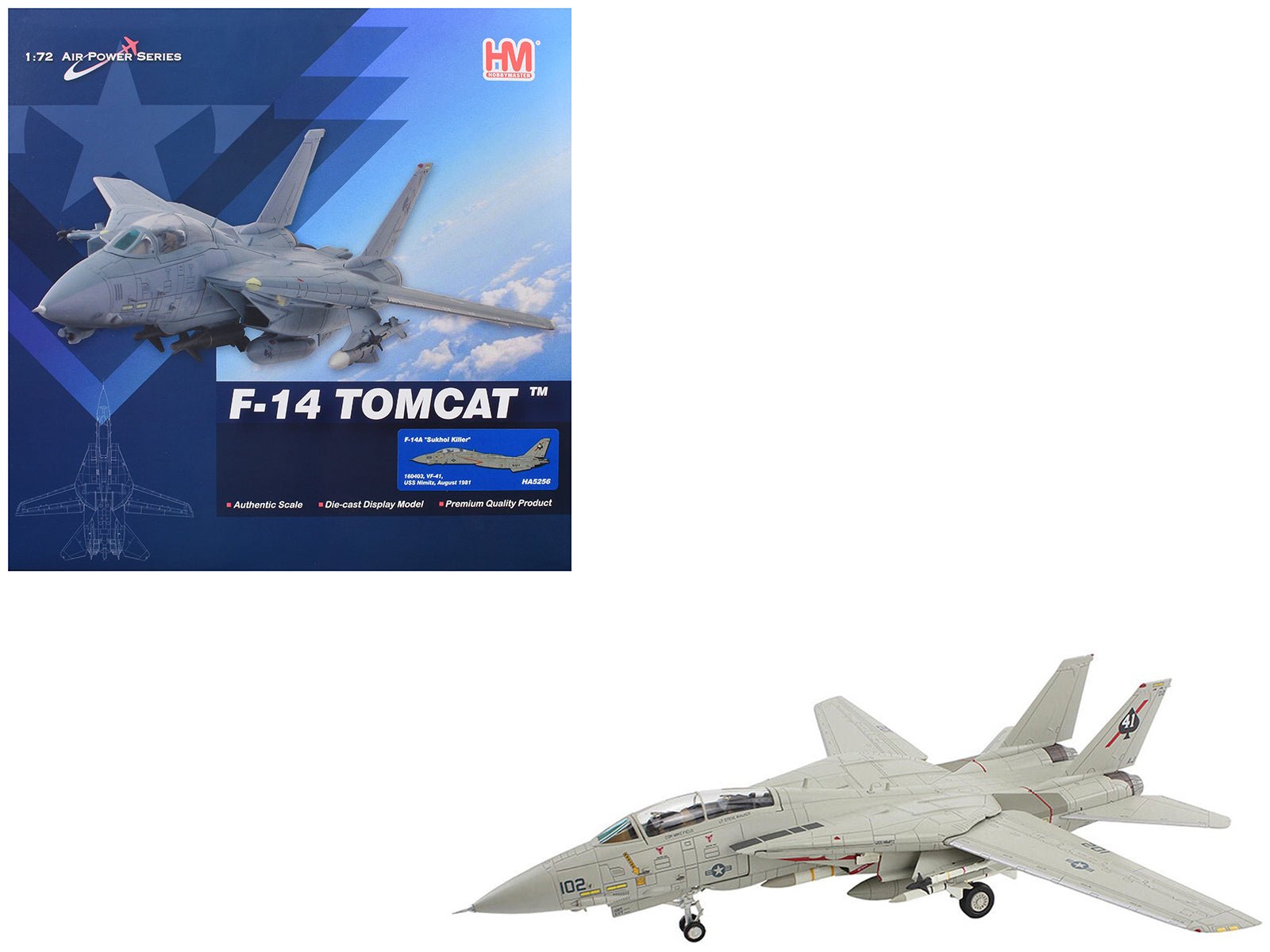 Grumman F - 14A Tomcat Fighter Aircraft "Sukhoi Killer VF - 41 Black Aces USS Nimitz" (1981) United States Navy "Air Power Series" 1/72 Diecast Model by Hobby Master free shipping USA - Rapid Vehicles