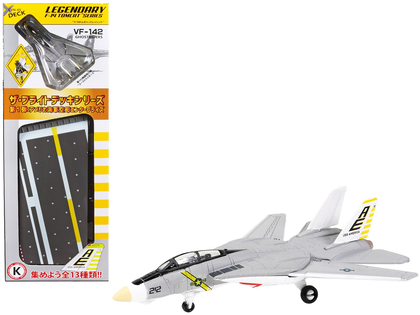 Grumman F - 14B Tomcat Fighter Aircraft "VF - 142 Ghostriders" and Section K of USS Enterprise (CVN - 65) Aircraft Carrier Display Deck "Legendary F - 14 Tomcat" Series 1/200 Diecast Model by Forces of Valor free shipping USA - Rapid Vehicles