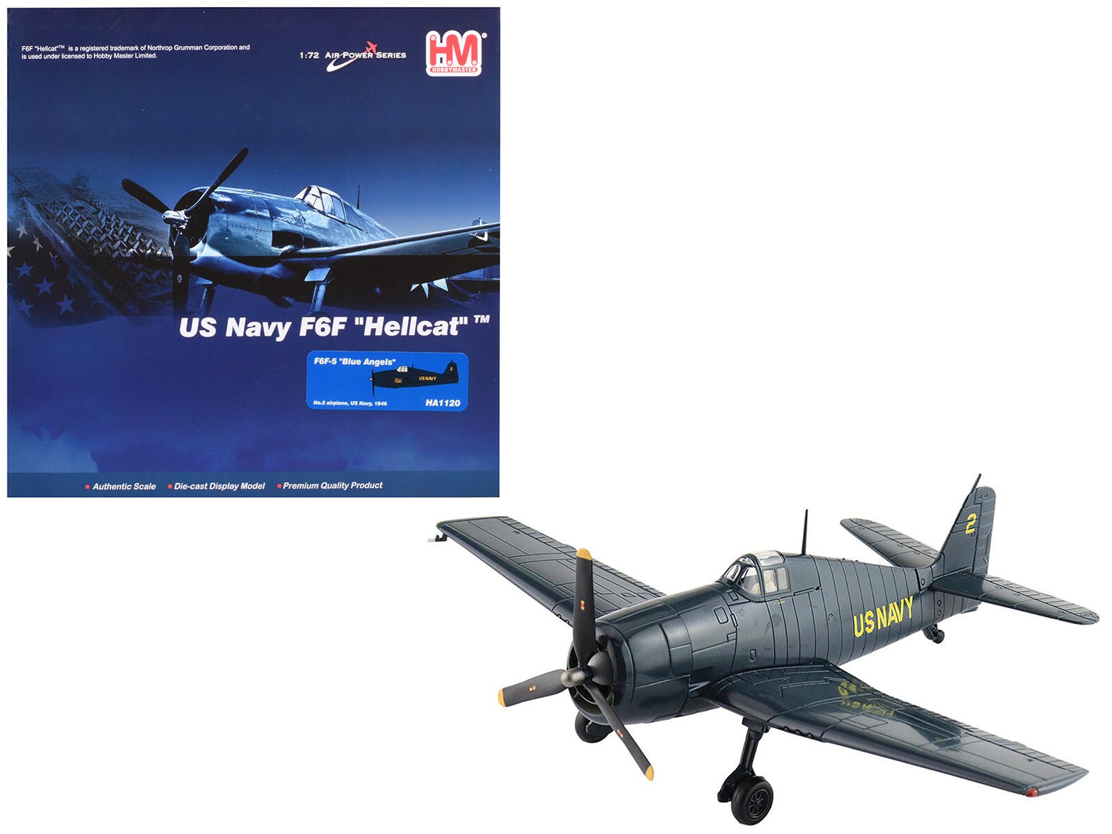 Grumman F6F - 5 Hellcat Fighter Aircraft "Blue Angels 2" (1946) United States Navy "Air Power Series" 1/72 Diecast Model by Hobby Master free shipping USA - Rapid Vehicles
