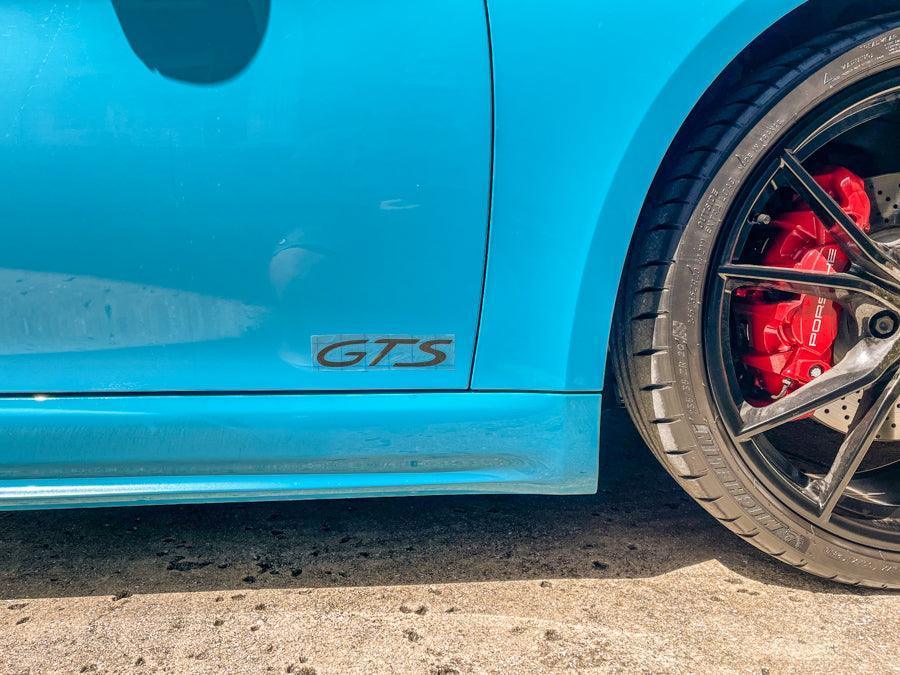 "GTS" Door Vinyl Logo Emblems for Porsche Vehicles (Boxter, Cayman, 911, Macan, Cayenne, Panamera) - Rapid Vehicles