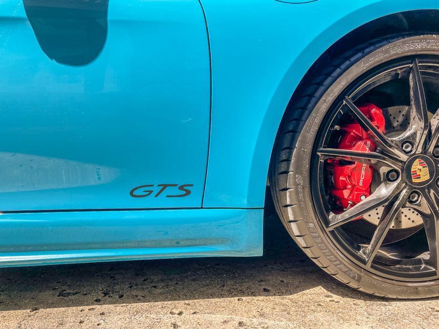 "GTS" Door Vinyl Logo Emblems for Porsche Vehicles (Boxter, Cayman, 911, Macan, Cayenne, Panamera) - Rapid Vehicles