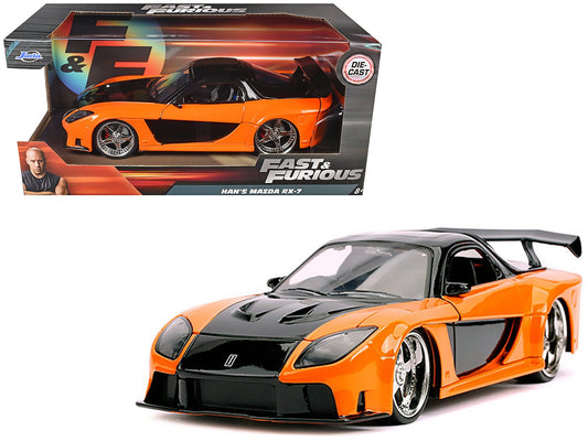 Han's Mazda RX - 7 RHD (Right Hand Drive) Orange and Black "Fast & Furious" Movie 1/24 Diecast Model Car by Jada free shipping USA - Rapid Vehicles