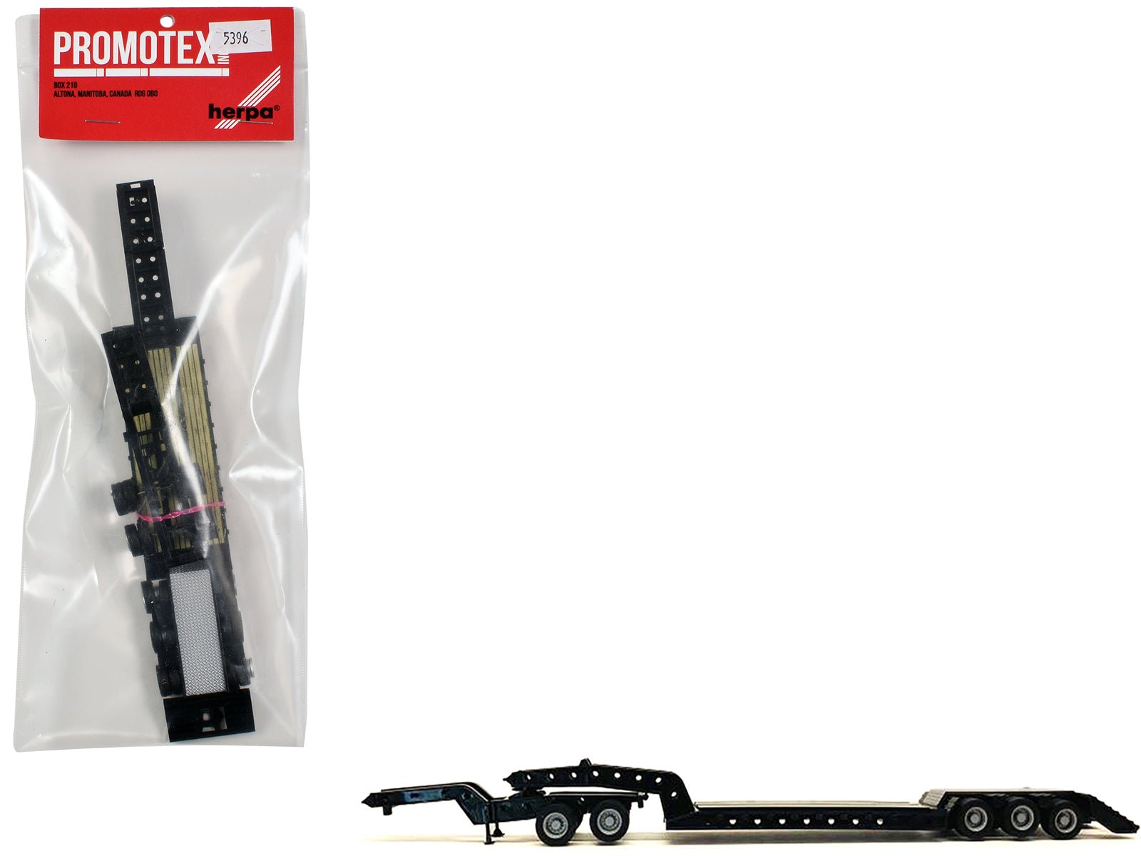 Heavy Equipment Lowboy Trailer with Jeep Black 1/87 (HO) Plastic Model by Promotex free shipping USA - Rapid Vehicles