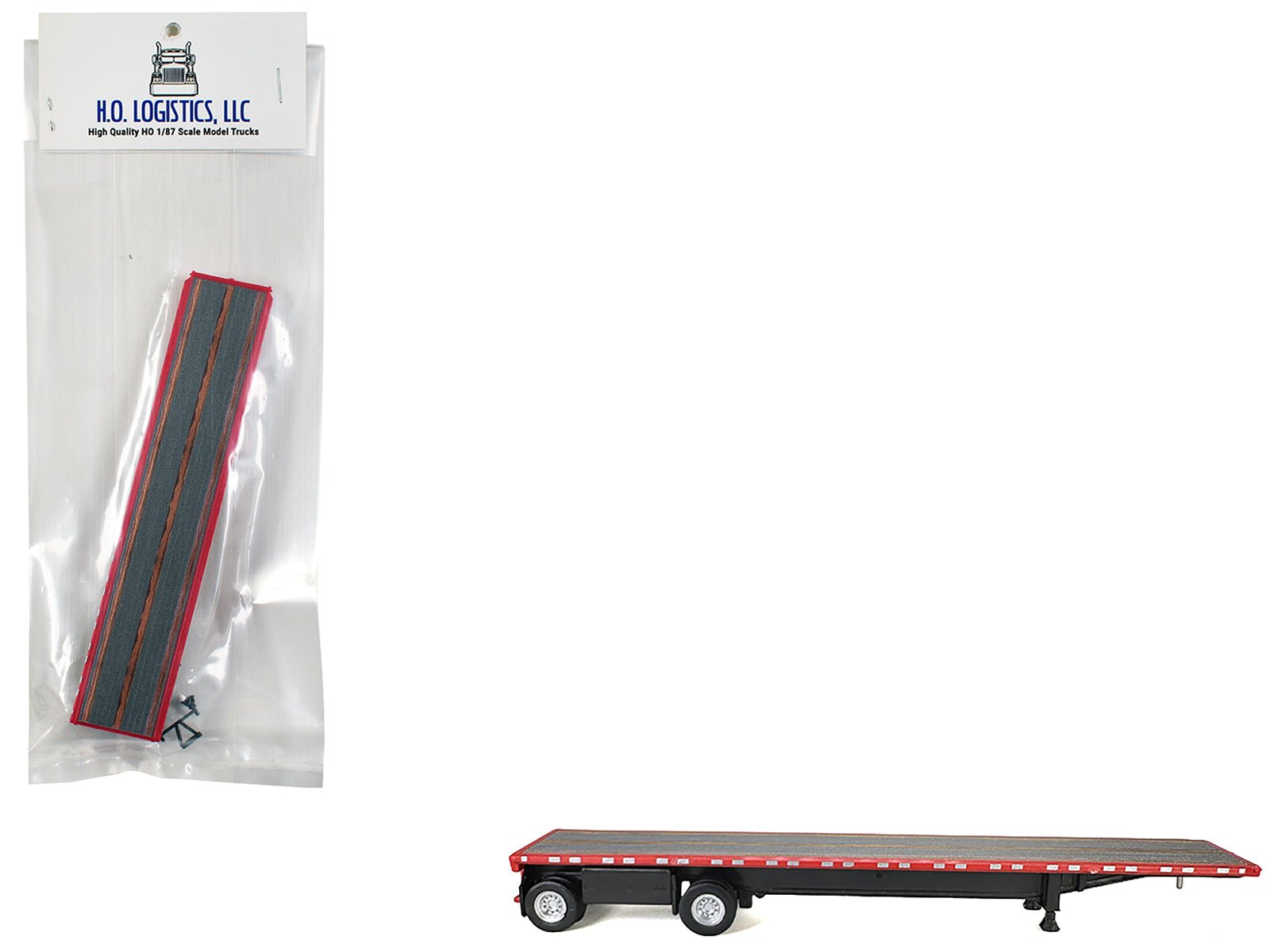 High Boy Spread Axle Flatbed Trailer Red 1/87 (HO) Plastic Model Car by HO Logistics free shipping USA - Rapid Vehicles