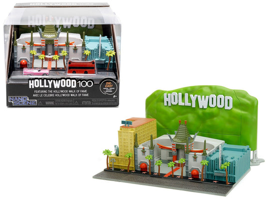 "Hollywood 100" Walk of Fame Diorama with Pink Convertible and Double - Decker Bus "Nano Scene" Series model by Jada free shipping USA - Rapid Vehicles